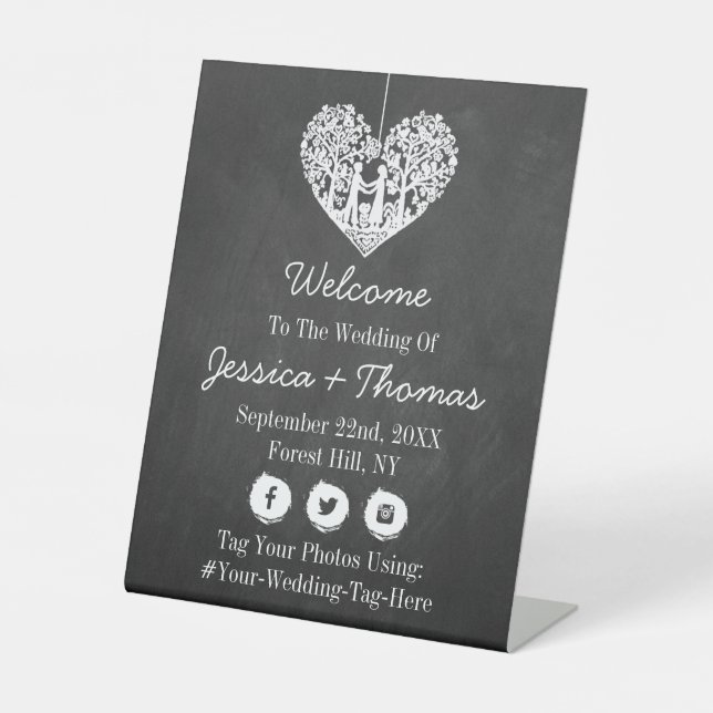 Hanging Heart Tree Chalkboard Wedding Collection Pedestal Sign (Front)