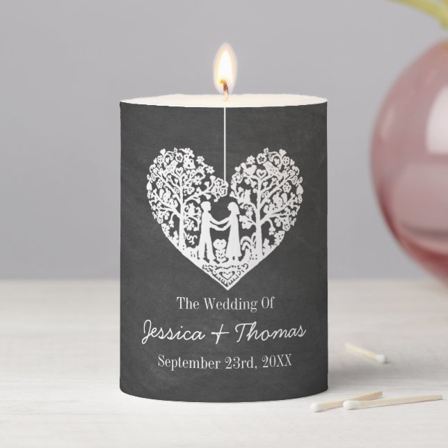 Hanging Heart Tree Chalkboard Wedding Collection Pillar Candle (In Situ)