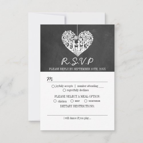 Hanging Heart Tree Chalkboard Wedding Collection RSVP Card