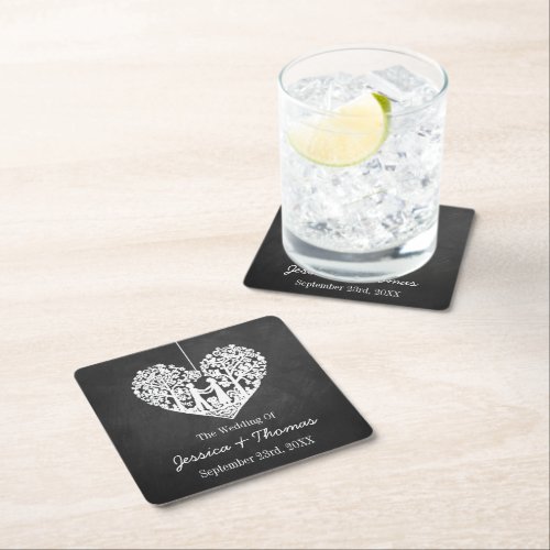 Hanging Heart Tree Chalkboard Wedding Collection Square Paper Coaster