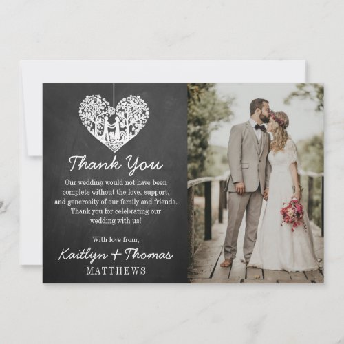 Hanging Heart Tree Chalkboard Wedding Collection Thank You Card
