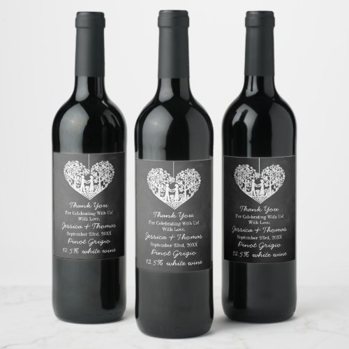 Hanging Heart Tree Chalkboard Wedding Collection Wine Label