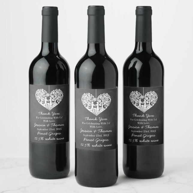 Hanging Heart Tree Chalkboard Wedding Collection Wine Label (Bottles)