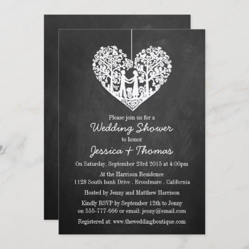 Hanging Heart Tree Chalkboard Wedding Shower Invitation