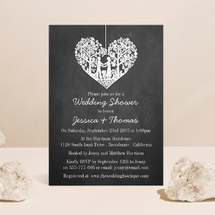 Hanging Heart Tree Chalkboard Wedding Shower Invitation