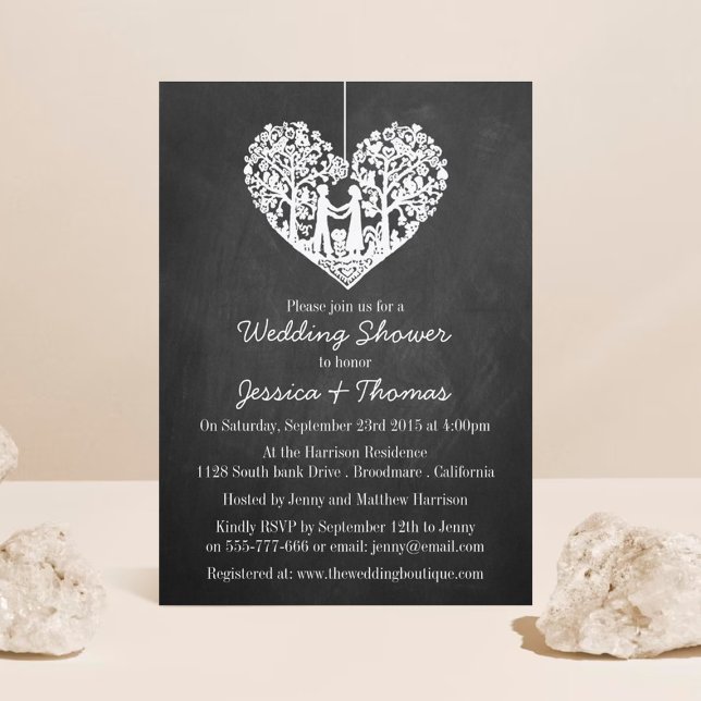 Hanging Heart Tree Chalkboard Wedding Shower Invitation (Creator Uploaded)