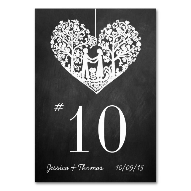 Hanging Heart Tree Chalkboard Wedding Table Number (Front)