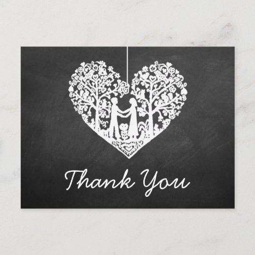 Hanging Heart Tree Chalkboard Wedding Thank You Postcard