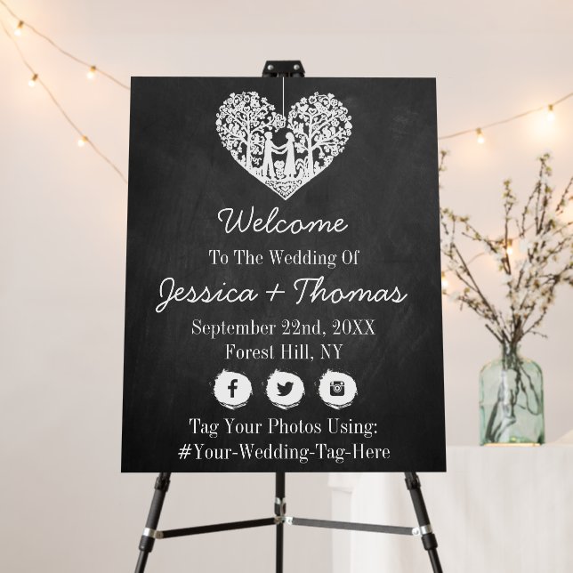 Hanging Heart Tree Chalkboard Wedding Welcome Foam Board (In Situ (Stand))