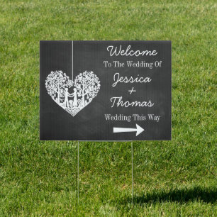 Hanging Heart Tree Chalkboard Wedding Welcome Sign