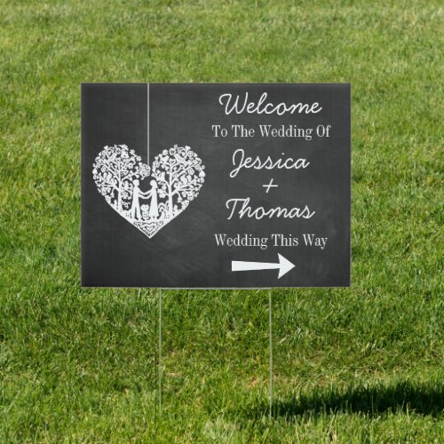 Hanging Heart Tree Chalkboard Wedding Welcome Sign