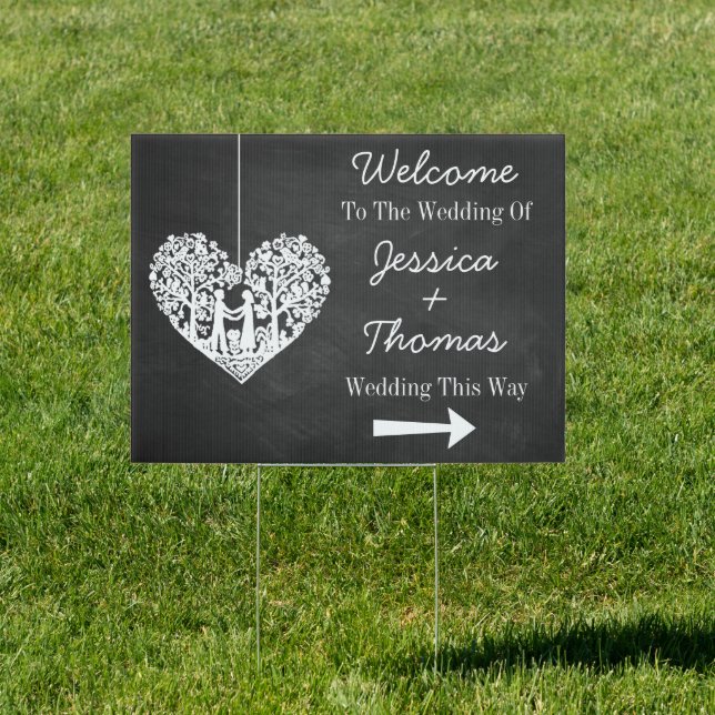 Hanging Heart Tree Chalkboard Wedding Welcome Sign (Insitu)