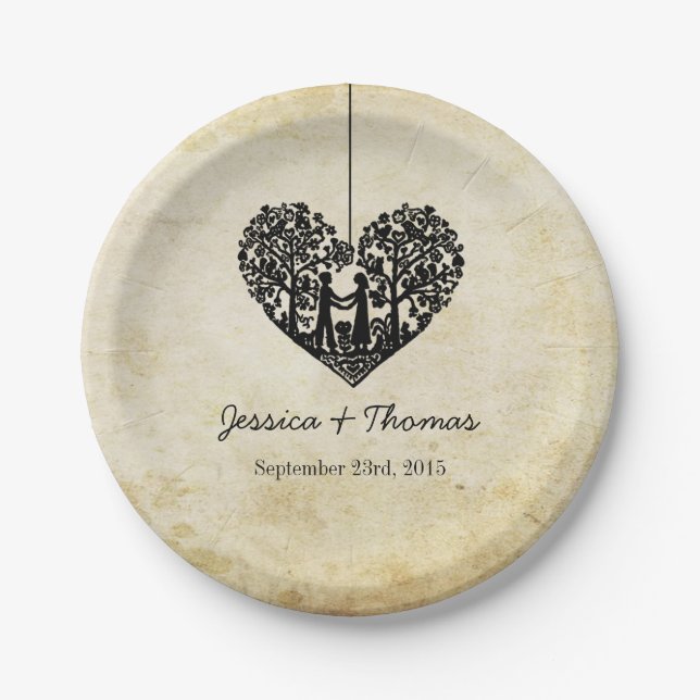 Hanging Heart Tree Vintage Wedding Collection Paper Plates (Front)