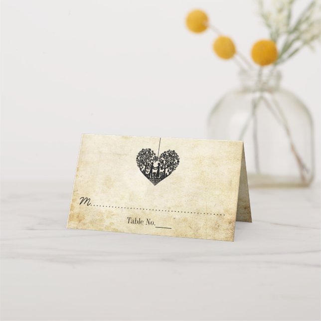 Hanging Heart Tree Vintage Wedding Collection Place Card (Front)