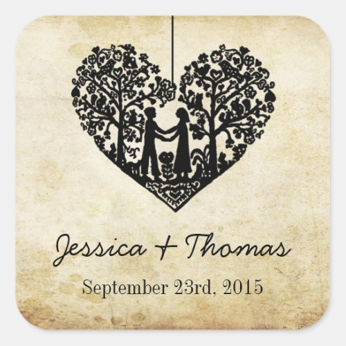 Hanging Heart Tree Vintage Wedding Collection Square Sticker