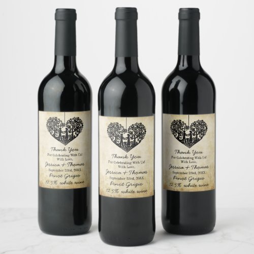 Hanging Heart Tree Vintage Wedding Collection Wine Label