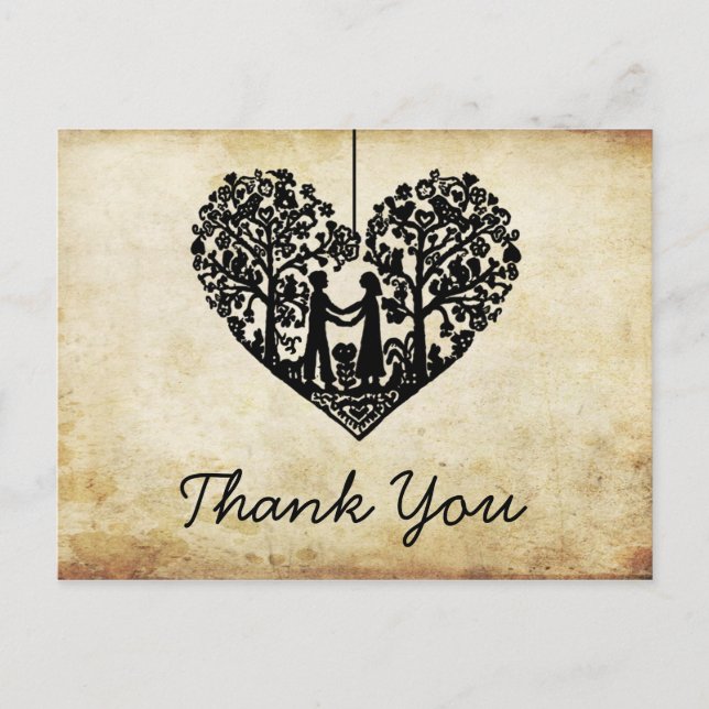 Hanging Heart Tree Vintage Wedding Thank You Postcard (Front)