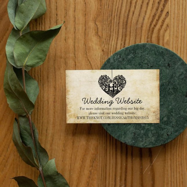 Hanging Heart Tree Vintage Wedding Website Enclosure Card (Creator Uploaded)