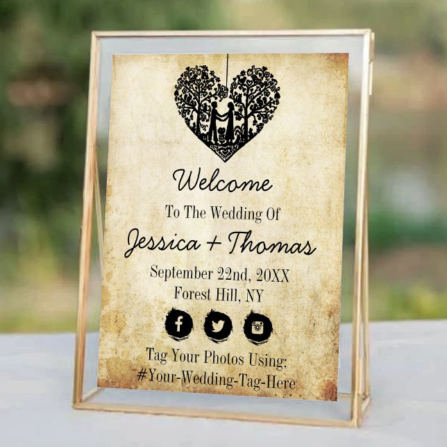 Hanging Heart Tree Vintage Wedding Welcome Poster (Creator Uploaded)