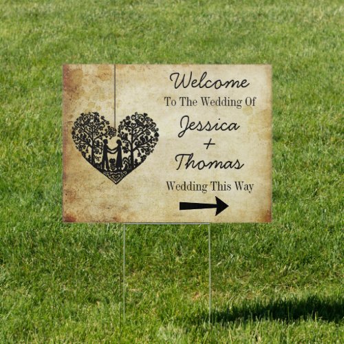 Hanging Heart Tree Vintage Wedding Welcome Sign
