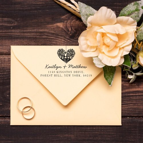 Hanging Heart Tree Wedding Return Address Self_inking Stamp