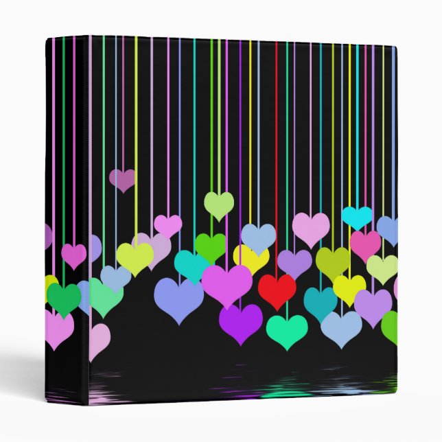 Hanging Hearts on Black 3 Ring Binder (Front/Spine)