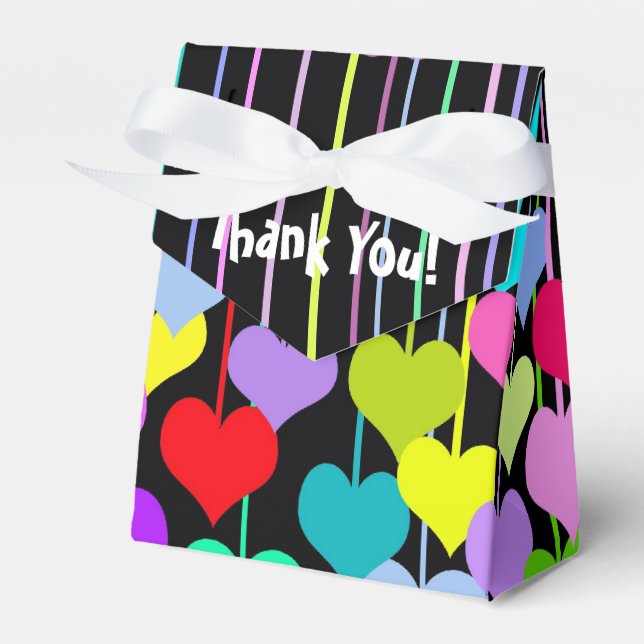 Hanging Hearts On Black Favor Boxes (Front Side)