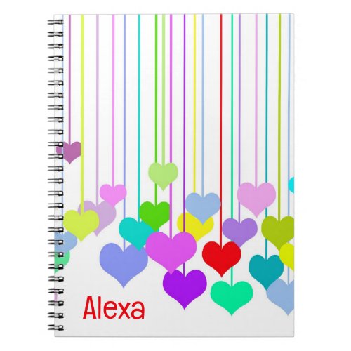 Hanging Hearts on White with Name Notebook