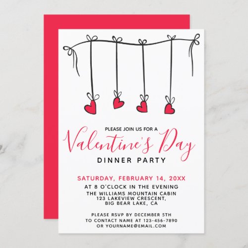HANGING HEARTS Valentines Day Dinner Party Invitation