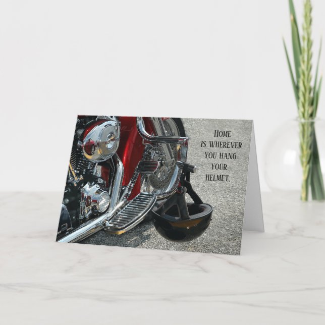 Hanging Helmet V-Twin Motorcycle Anniversary Card (Front)