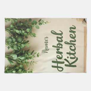 Hanging Herbs Farmhouse Tea Towel Custom Name