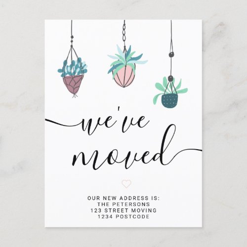 Hanging house plants pastel new home moving announcement postcard