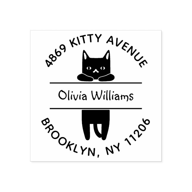 Hanging Kitten Cartoon Cat Lovers Return Address Rubber Stamp (Imprint)