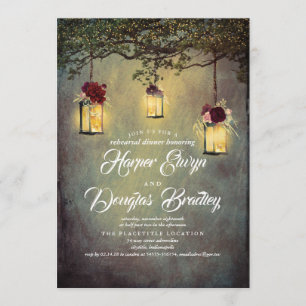 Hanging Lantern Lights Rustic Rehearsal Dinner Invitation