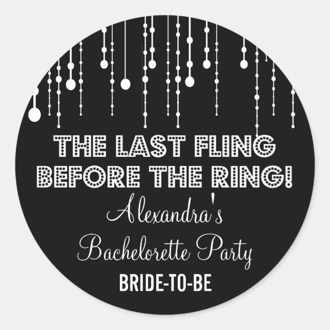 Hanging Lights Bachelorette Party Black Round Classic Round Sticker (Front)