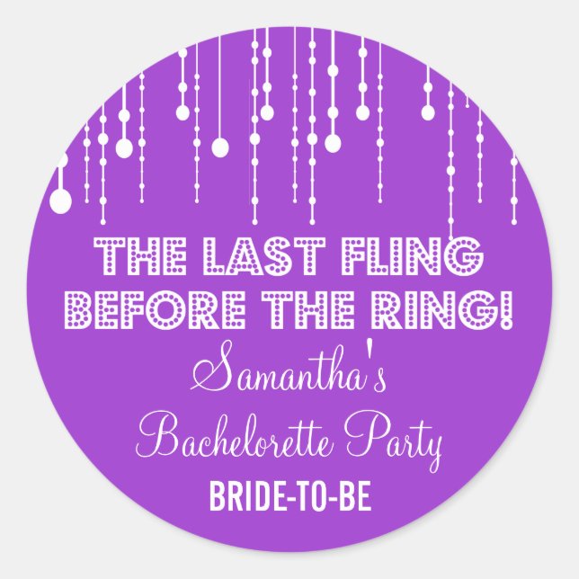 Hanging Lights Bachelorette Party Purple Round Classic Round Sticker (Front)