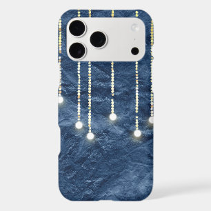 hanging lights glowing on navy blue texture iPhone 17 pro max case