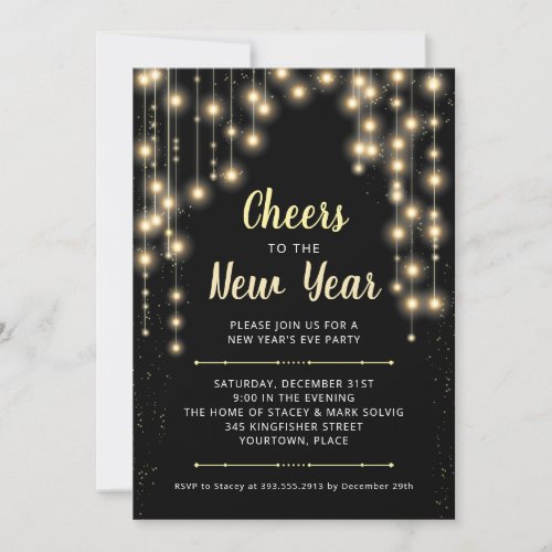 Hanging Lights New Years Eve Holiday Party Invitation