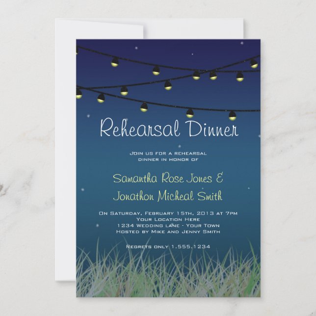 Hanging Lights Rehearsal Dinner Under the Stars Invitation (Front)