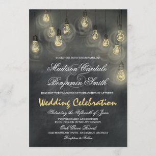 Hanging Lights Vintage Chalkboard Wedding Invites