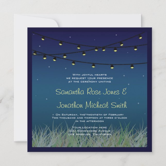 Hanging Lights Wedding Night Under the Stars Invitation (Front)