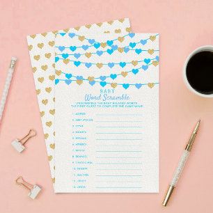 Hanging Love Hearts Baby Shower Word Scramble Game