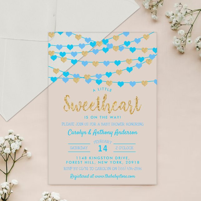 Hanging Love Hearts Little Sweetheart Baby Shower Acrylic Invitations (Creator Uploaded)