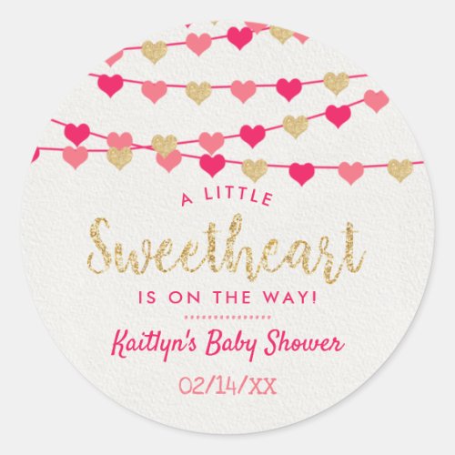 Hanging Love Hearts Little Sweetheart Baby Shower Classic Round Sticker