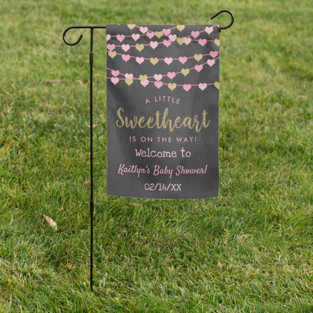 Hanging Love Hearts Little Sweetheart Baby Shower Garden Flag (In SItu)
