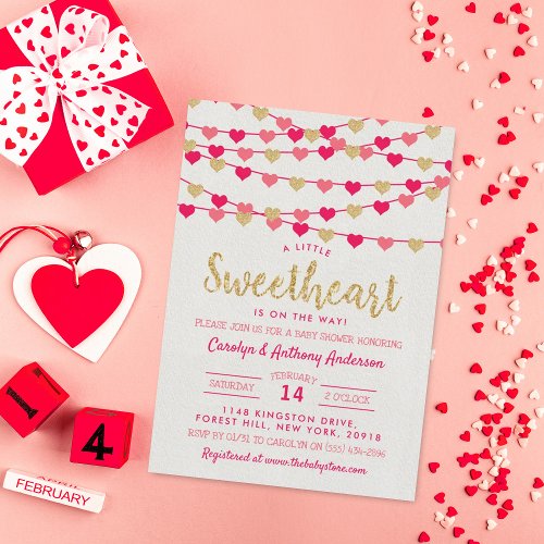 Hanging Love Hearts Little Sweetheart Baby Shower Invitation