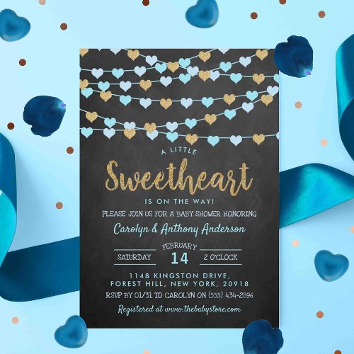 Hanging Love Hearts Little Sweetheart Baby Shower Invitation