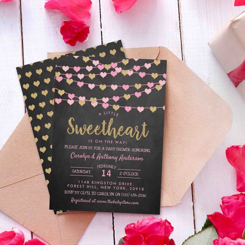 Hanging Love Hearts Little Sweetheart Baby Shower Invitation