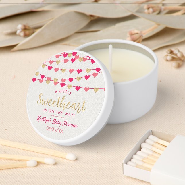 Hanging Love Hearts Little Sweetheart Baby Shower Mini Candle Favors (Insitu)