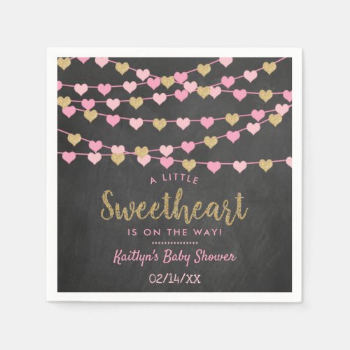 Hanging Love Hearts Little Sweetheart Baby Shower Napkins